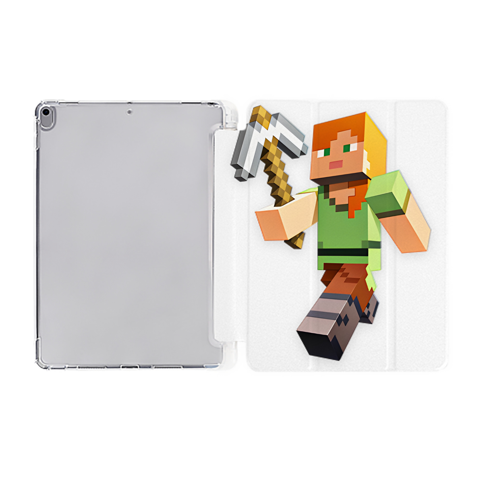（画像用） マインクラフト ブロックの世界 Minecraft MC Block world IPad ケース ペン収納付き 三つ折りスタンド PUレザー×シリコン 対応機種9.5/10.5/10.9インチ